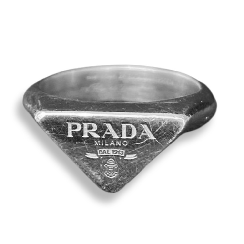 Large 925 men’s sterling silver PRADA ring. US Size ~12.75-13